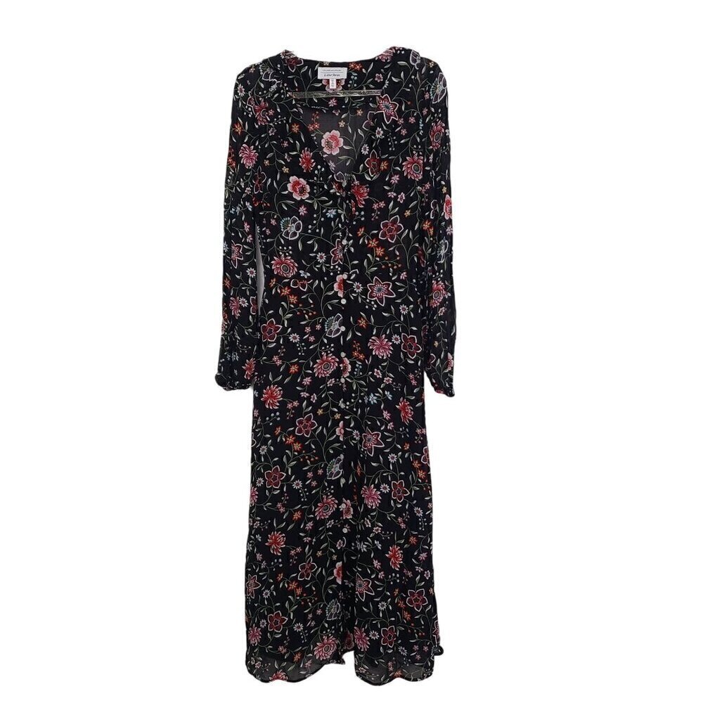 & Other Stories Dark Floral Midi Dress Cottage Lightweight Black Womens Size 4